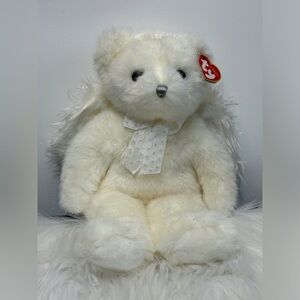 Ty Angelina White Sparkle Angel Beanie Buddy Bear with Red Heart Tag